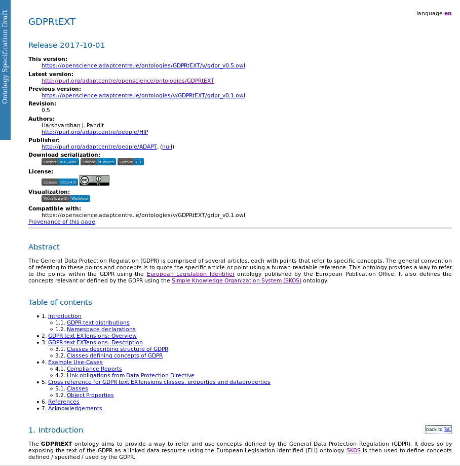 Documentation for GDPRtEXT Ontology generated using Widoco