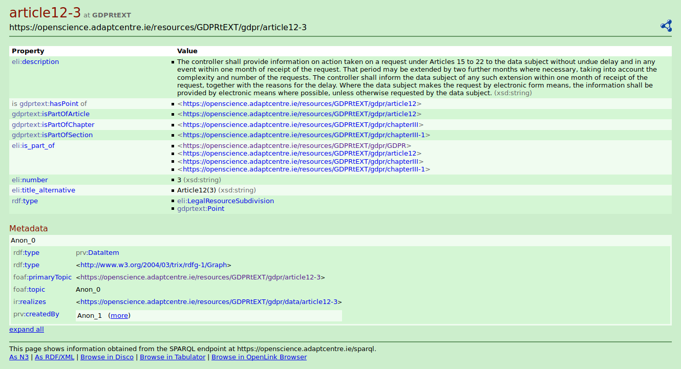 Article 12(3) in GDPRtEXT as RDF displayed using Pubby